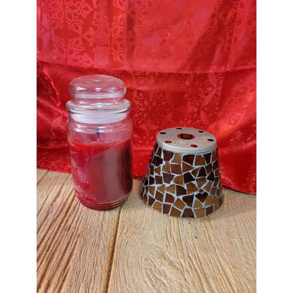Vtg Home Interiors Amber Mosaic Glass Candle Shade